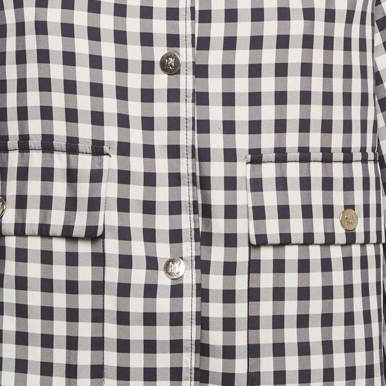 Pre Owned Carolina Herrera Blue Plaid Synthetic Button Front Jacket L
