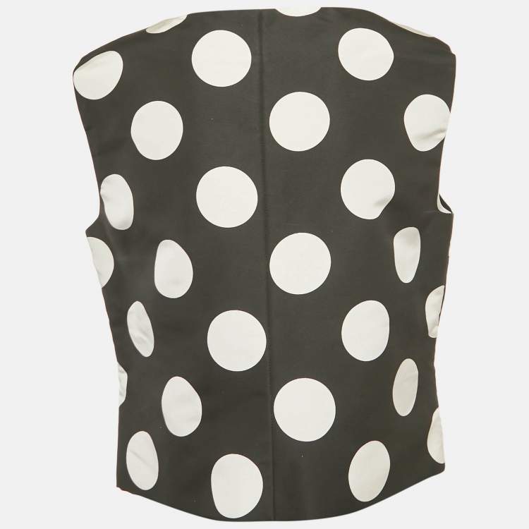 Pre Owned Carolina Herrera Black Polka Dots Print Silk V-Neck Top L