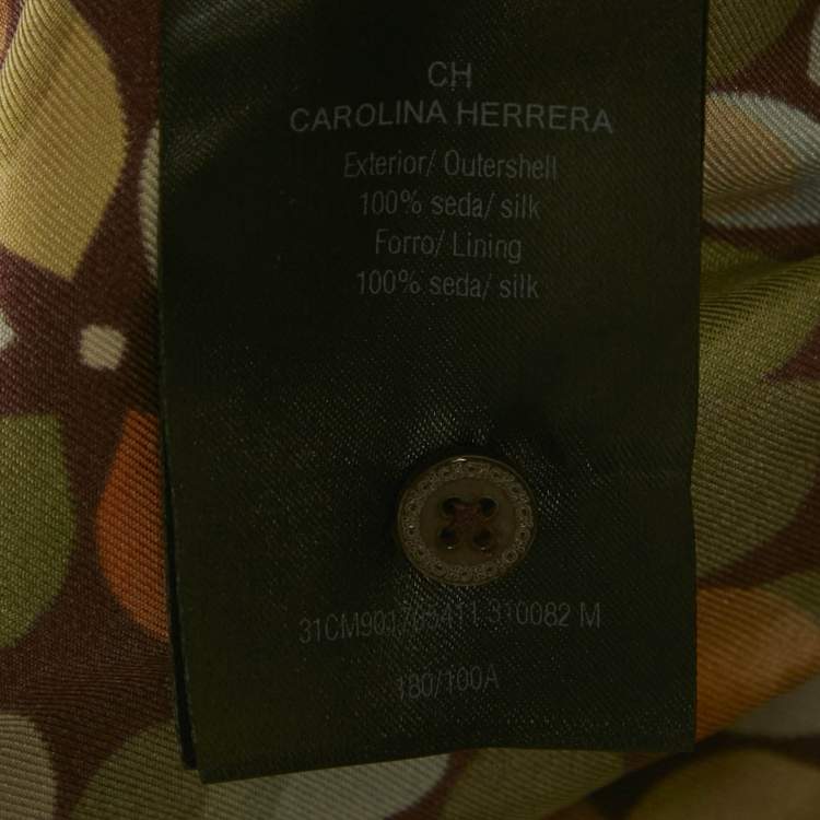 Pre Owned Carolina Herrera Brown Printed Silk Belted Maxi Dress M