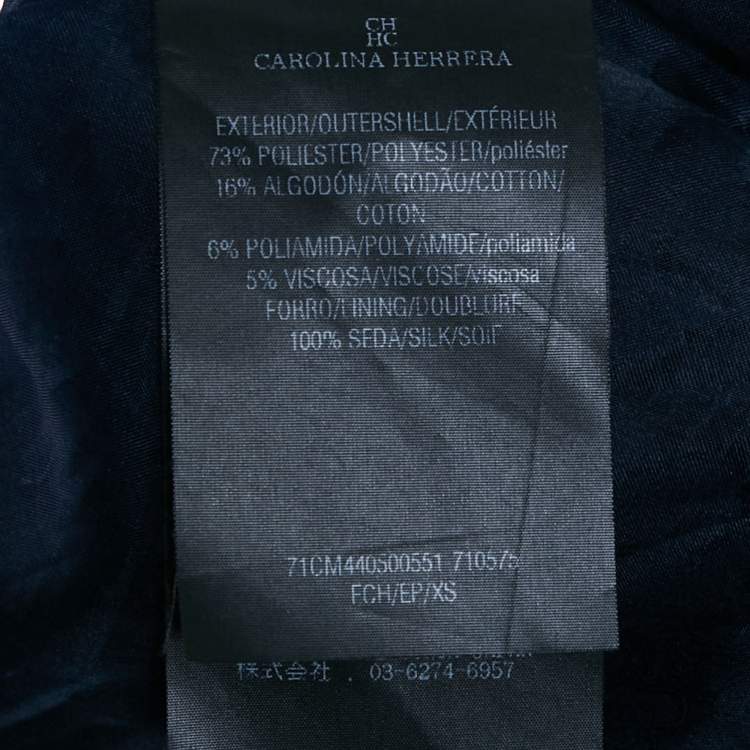 Pre Owned Carolina Herrera Navy Blue Mesh Lace Paneled Zip-Up Jacket XS