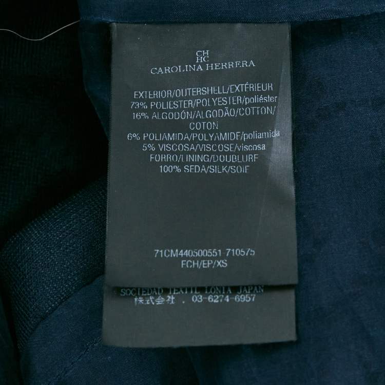 Pre Owned Carolina Herrera Navy Blue Mesh Lace Paneled Zip-Up Jacket XS