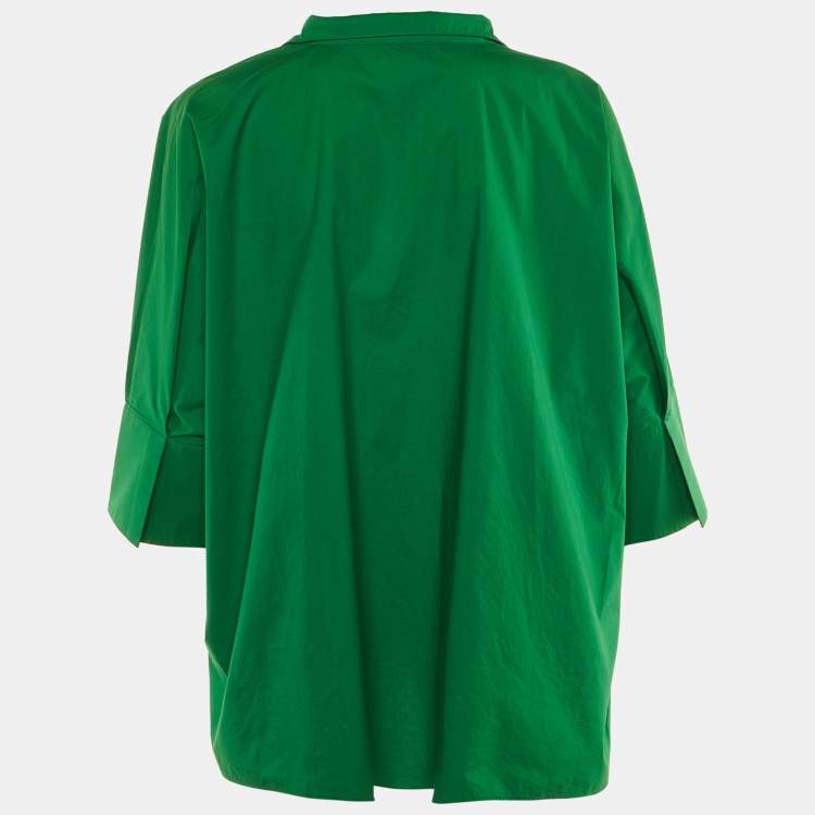 Pre Owned Carolina Herrera Green Cotton Logo Patch Oversize Shirt L