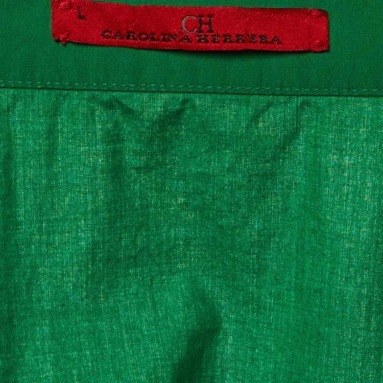 Pre Owned Carolina Herrera Green Cotton Logo Patch Oversize Shirt L