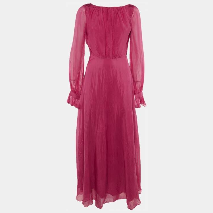 مملوكة مسبقًا Carolina Herrera Pink Silk Plunge Neck Maxi Dress M