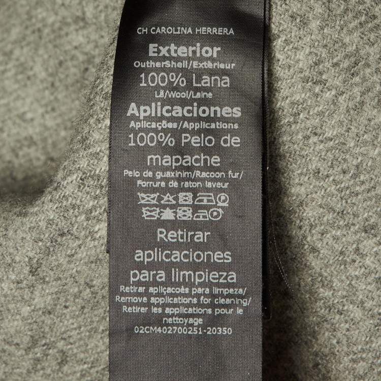 Pre Owned Carolina Herrera Beige Wool Fur Detail Open Front Jacket M