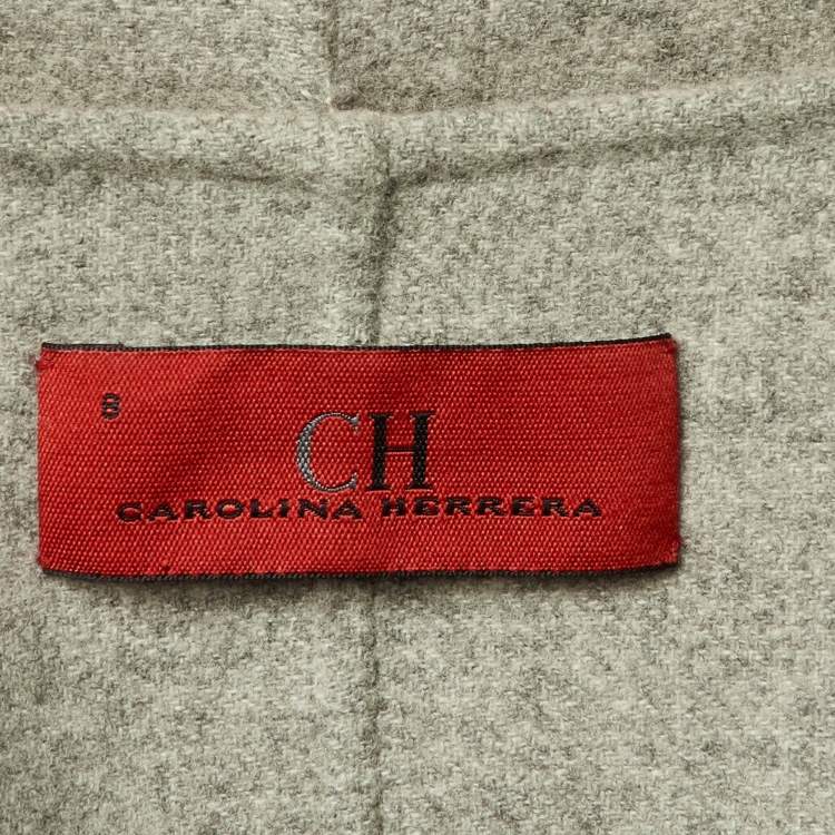 Pre Owned Carolina Herrera Beige Wool Fur Detail Open Front Jacket M