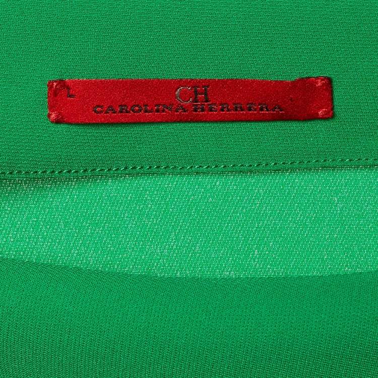 Pre Owned Carolina Herrera Green Crepe Top & Pants Set L/M