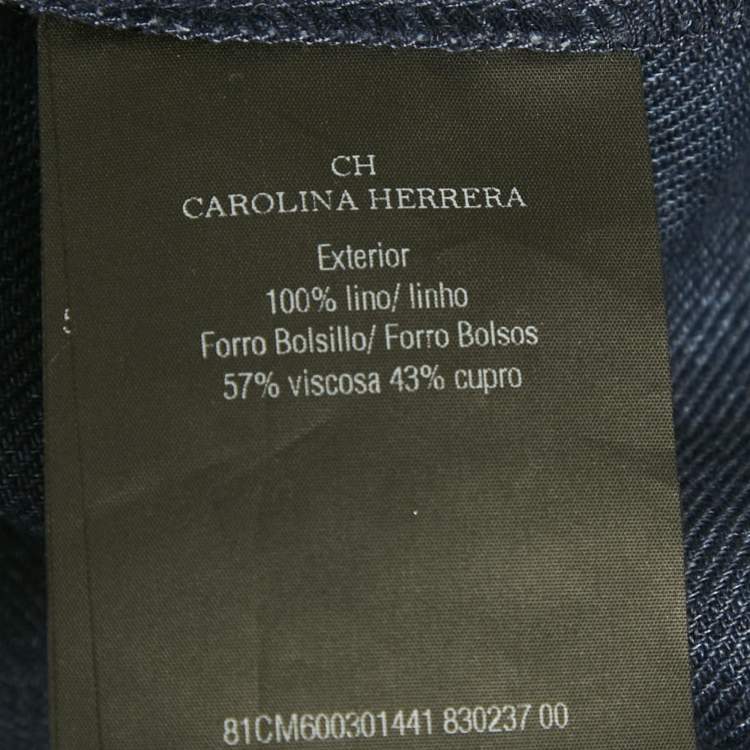 Pre Owned Carolina Herrera Blue Linen Belted Trousers XS