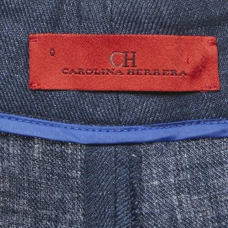 Pre Owned Carolina Herrera Blue Linen Belted Trousers XS