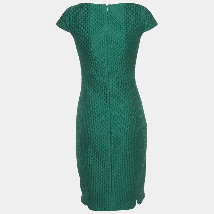 Pre Owned Carolina Herrera Green Textured Cotton Blend Midi Dress S