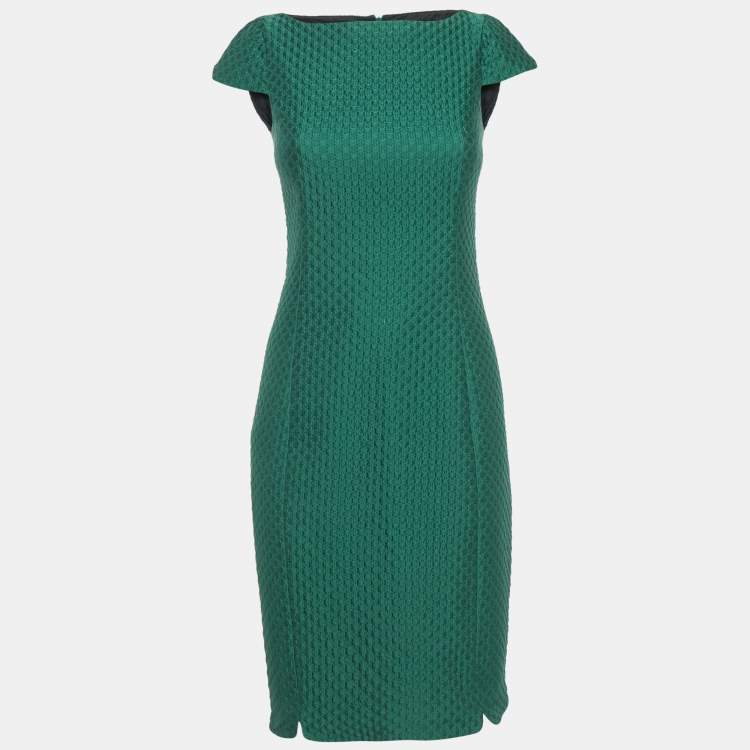 Pre Owned Carolina Herrera Green Textured Cotton Blend Midi Dress S