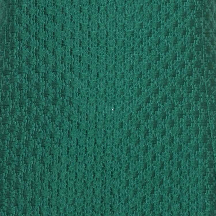 Pre Owned Carolina Herrera Green Textured Cotton Blend Midi Dress S