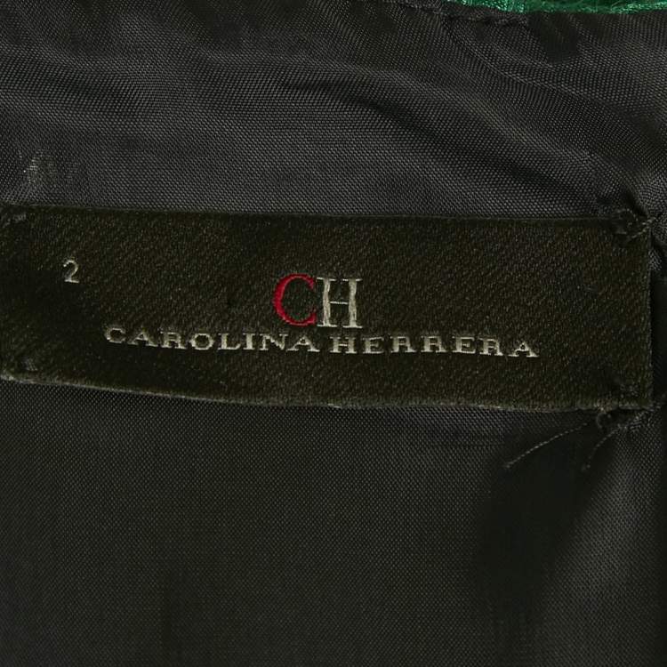 Pre Owned Carolina Herrera Green Textured Cotton Blend Midi Dress S