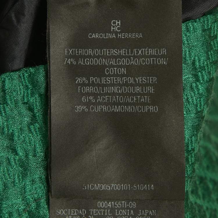 Pre Owned Carolina Herrera Green Textured Cotton Blend Midi Dress S