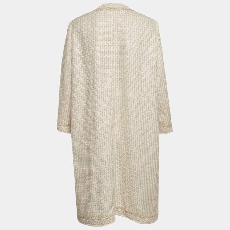 Pre Owned Carolina Herrera Beige Tweed Open Front Coat L