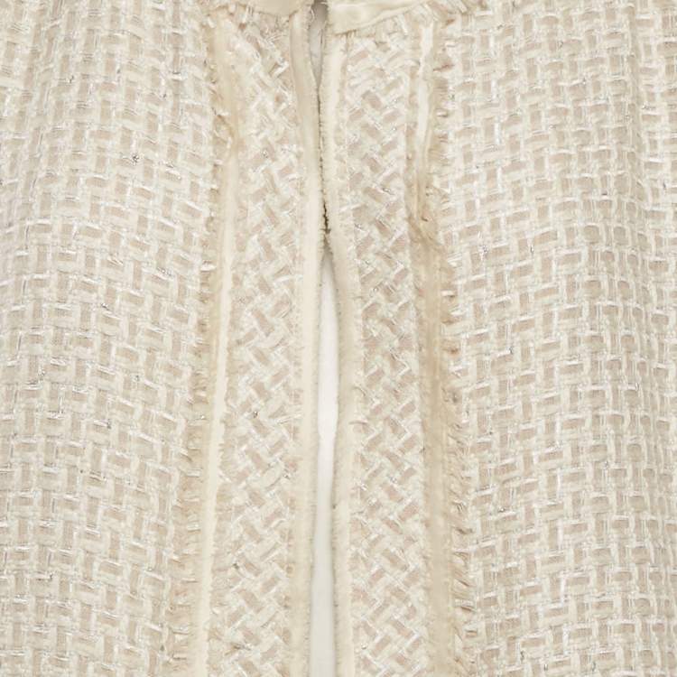 Pre Owned Carolina Herrera Beige Tweed Open Front Coat L