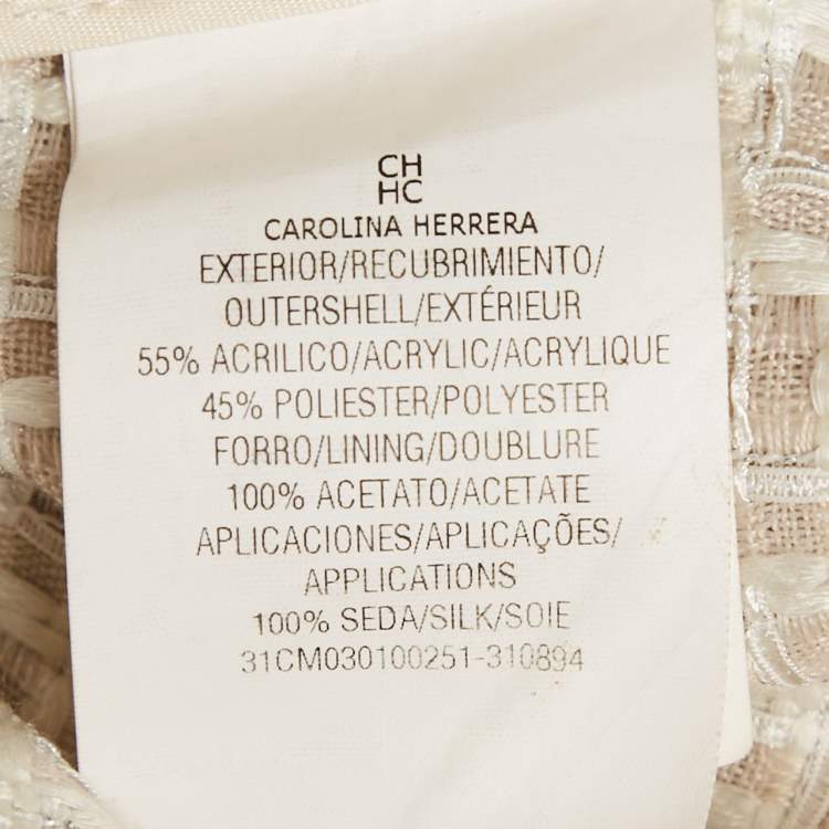 Pre Owned Carolina Herrera Beige Tweed Open Front Coat L