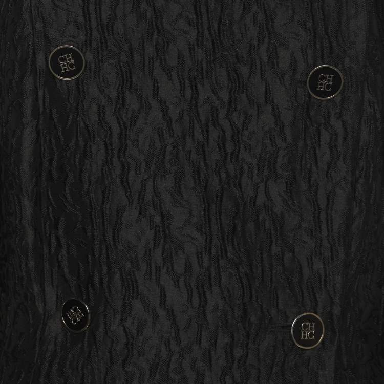 Pre Owned Carolina Herrera Black Jacquard Double Breasted Coat M