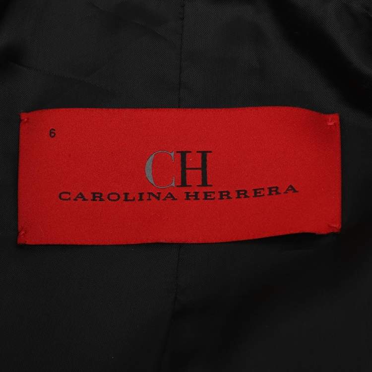 Pre Owned Carolina Herrera Black Jacquard Double Breasted Coat M