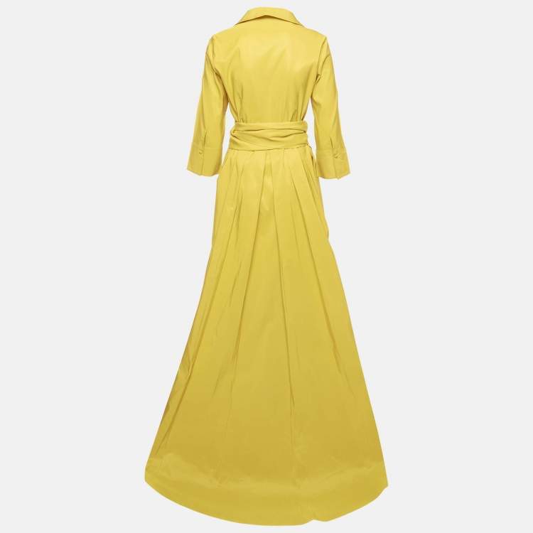 Pre Owned CH Carolina Herrera Yellow Synthetic Pleated Maxi Wrap Dress L