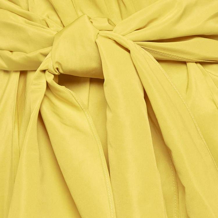 Pre Owned CH Carolina Herrera Yellow Synthetic Pleated Maxi Wrap Dress L