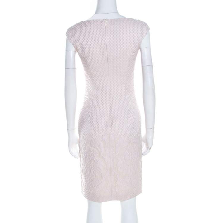 Pre Owned Carolina Herrera Pale Pink Embossed Jacquard Cap Sleeve Sheath Dress XS