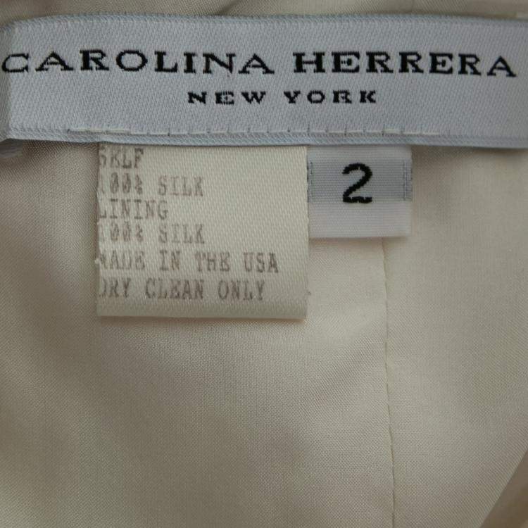 Pre Owned Carolina Herrera Monochrome Irregular Striped Silk Strapless Flounce Dress S