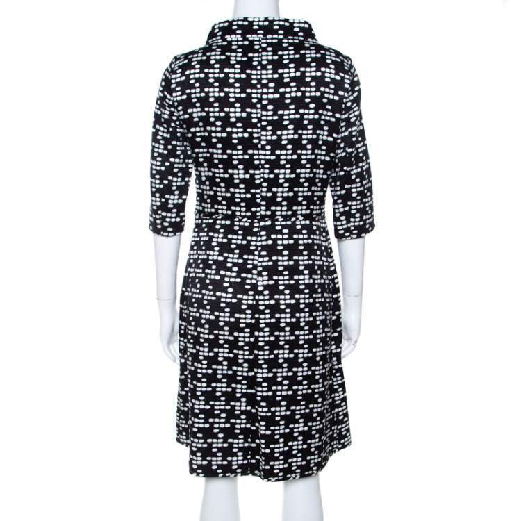 Pre Owned CH Carolina Herrera Black and White Printed Silk Blend Portrait Collar Dress M 