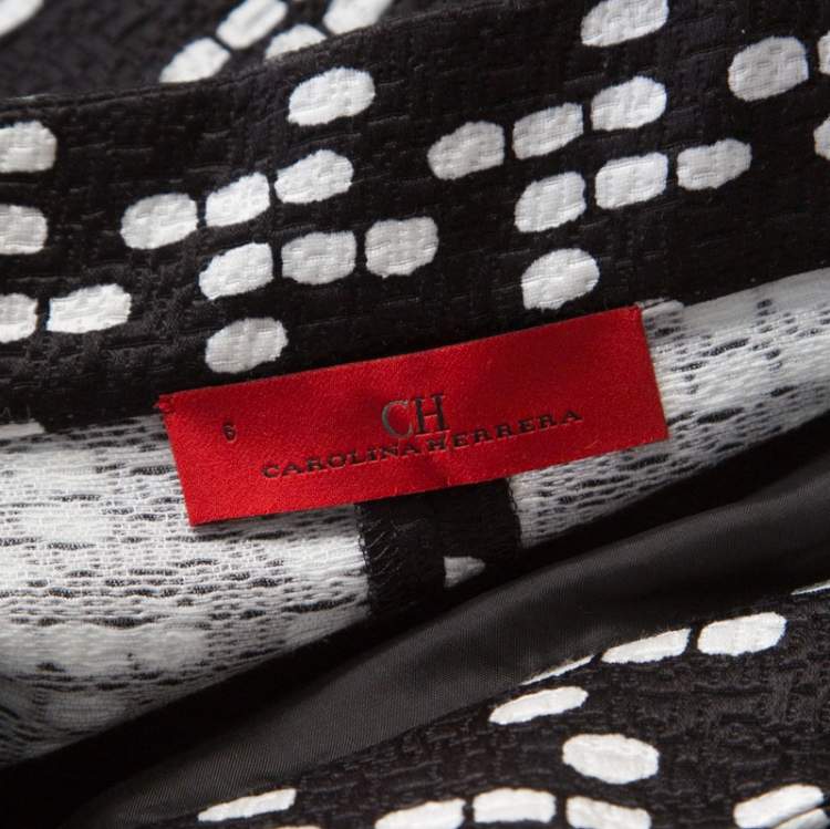 Pre Owned CH Carolina Herrera Black and White Printed Silk Blend Portrait Collar Dress M 
