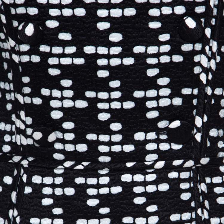 Pre Owned CH Carolina Herrera Black and White Printed Silk Blend Portrait Collar Dress M 