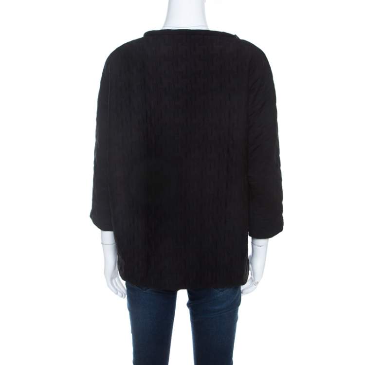 Pre Owned Carolina Herrera Black Stretch Neoprene Neck Bow Detail Top L 