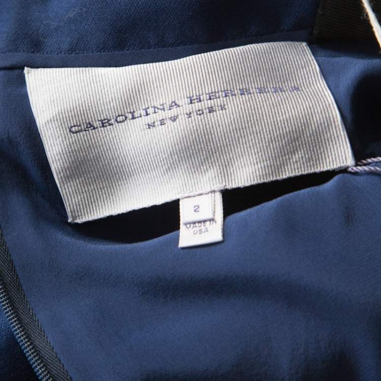 Pre Owned Carolina Herrera Navy Blue Silk Blend Embellished Strap Evening Gown S 