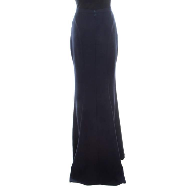 Pre Owned CH Carolina Herrera Navy Blue Crepe Maxi Skirt S