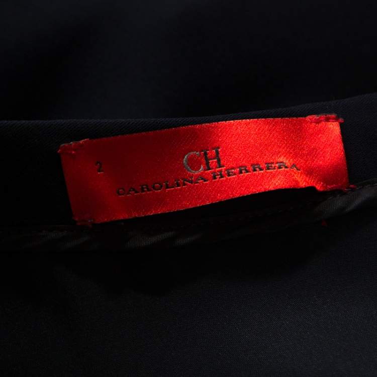 Pre Owned CH Carolina Herrera Navy Blue Crepe Maxi Skirt S