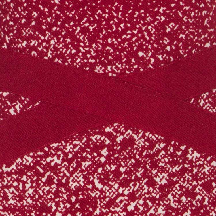 Pre Owned Carolina Herrera Red Textured Wool Short Sleeve Pencil Dress M 