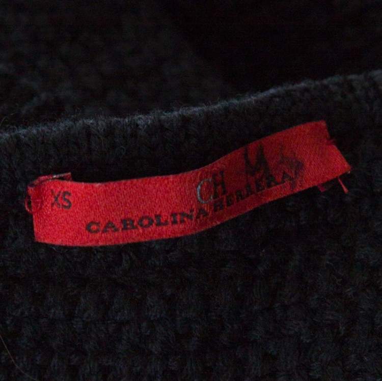 Pre Owned CH Carolina Herrera Black Chunky Knit Merino Wool Fringed Sleeveless Cardigan XS