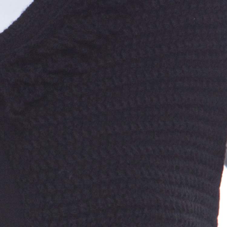Pre Owned CH Carolina Herrera Black Chunky Knit Merino Wool Fringed Sleeveless Cardigan XS
