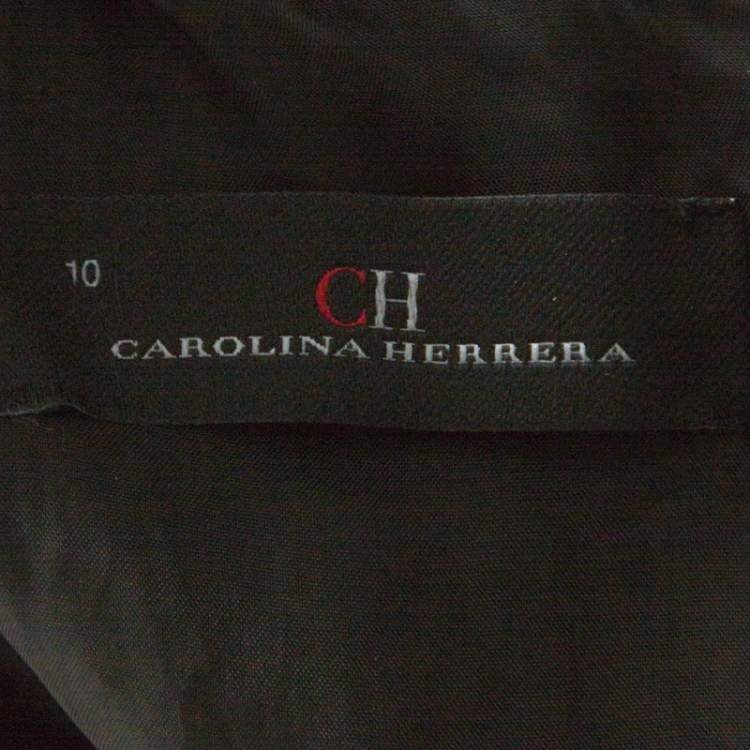 Pre Owned Carolina Herrera Red Floral Patterned Jacquard Sleeveless Sheath Dress L