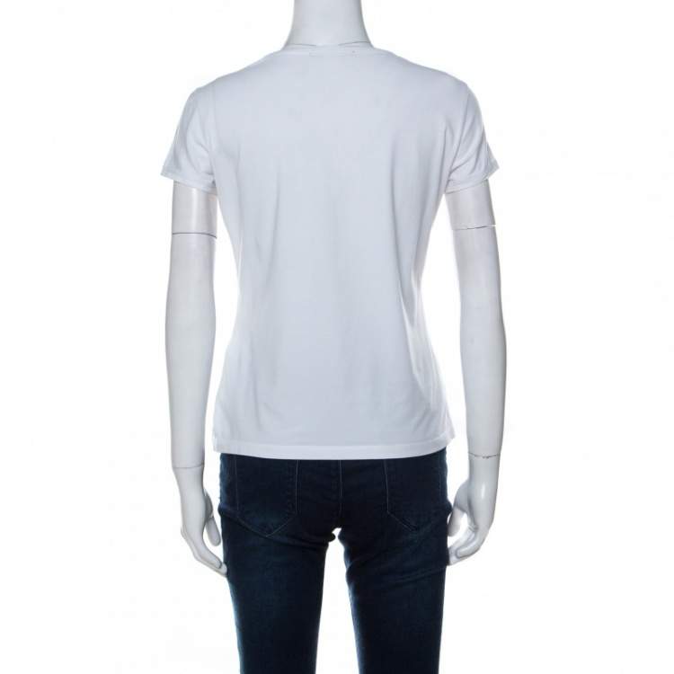Pre Owned CH Carolina Herrera White Cotton Embroidered Logo Detail T-Shirt S