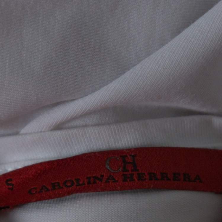 Pre Owned CH Carolina Herrera White Cotton Embroidered Logo Detail T-Shirt S
