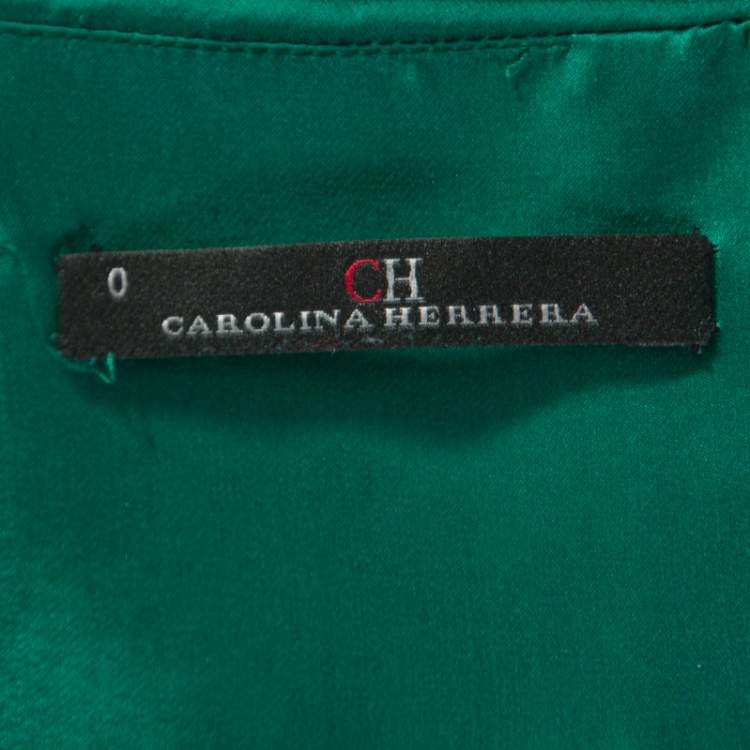 Pre Owned Carolina Herrera Green Silk Pleated Ruffle Bodice Evening Gown XS