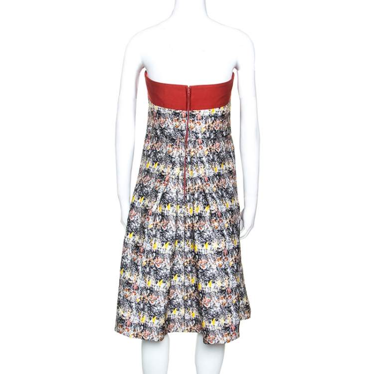 Pre Owned Carolina Herrera Multicolor Jacquard Strapless Dress L