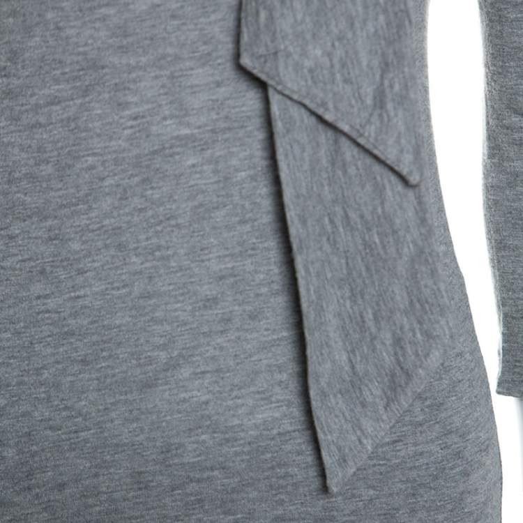 Pre Owned Carolina Herrera Grey Wool Blend Jersey Bow Detail Top XS