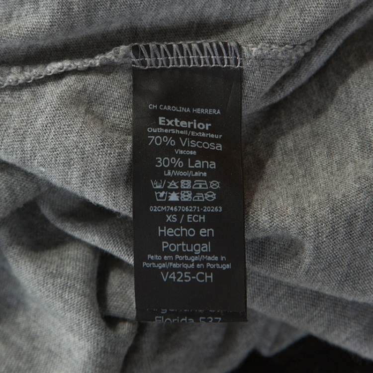 Pre Owned Carolina Herrera Grey Wool Blend Jersey Bow Detail Top XS