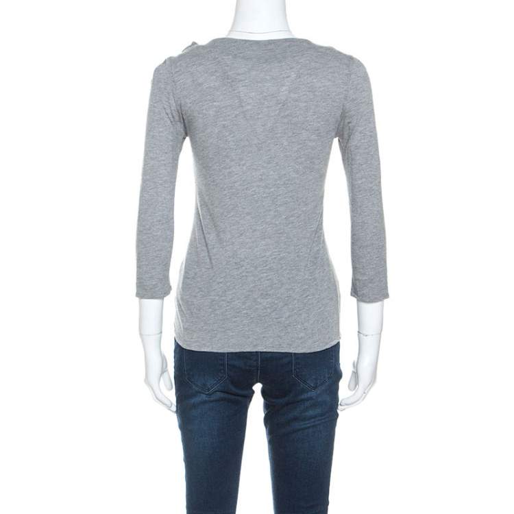 Pre Owned Carolina Herrera Grey Wool Blend Jersey Bow Detail Top XS
