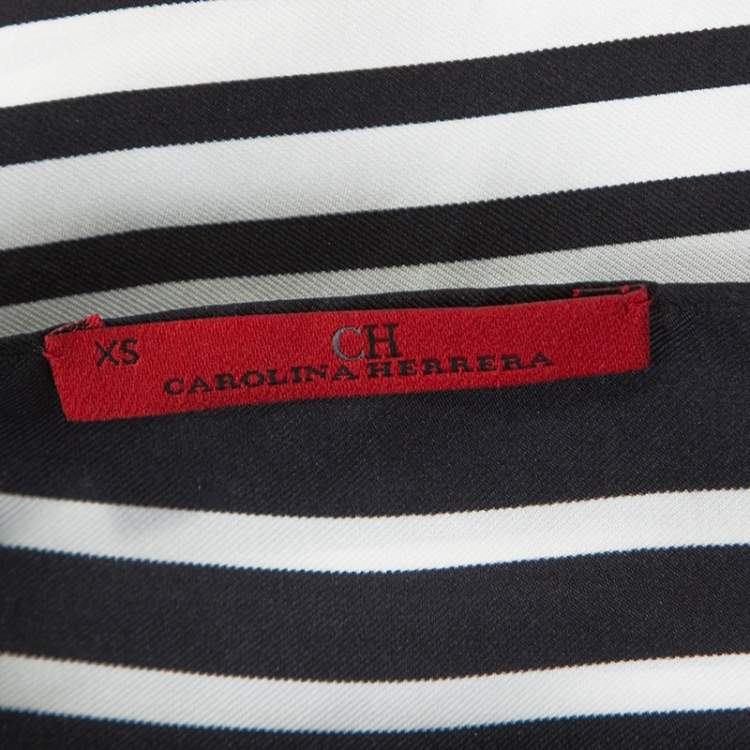 Pre Owned Carolina Herrera Monochrome Striped Silk Kaftan Top XS