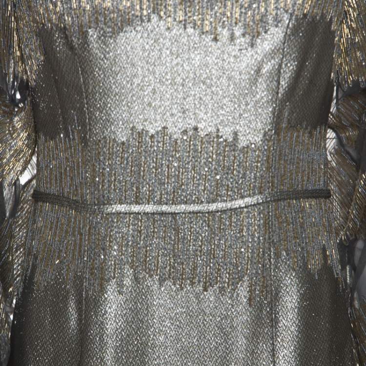 Pre Owned Carolina Herrera Silver Jacquard Embellished Detail Off Shoulder Gown M