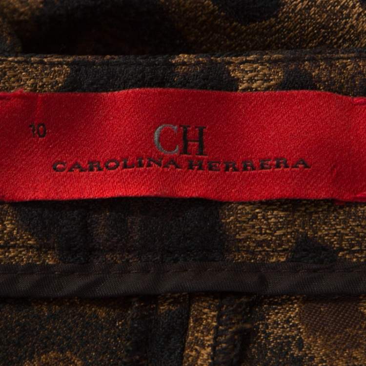 Pre Owned CH Carolina Herrera Bicolor Leopard Pattern Jacquard Tapered Pants L