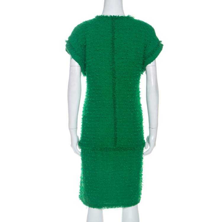 Pre Owned CH Carolina Herrera Green Boucle Knit Drop Waist Dress M