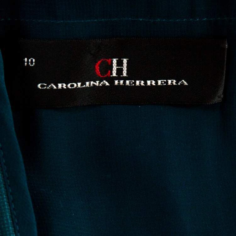 Pre Owned CH Carolina Herrera Green Crepe Pleated Sleeveless Maxi Dress L